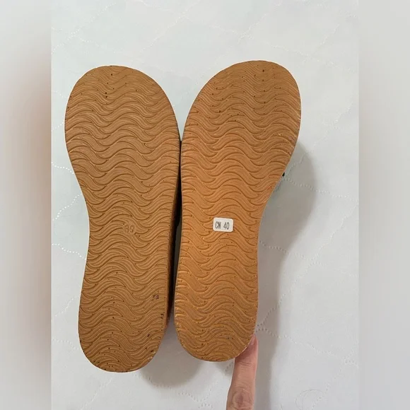 Green Floral Wedge Sandals - Picture 3 of 4